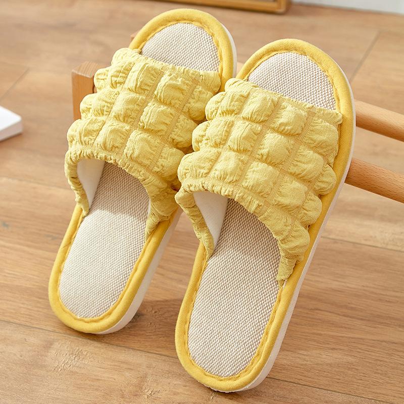 Four seasons linen slippers women's puffs summer cute home indoor non-slip silent sweat-absorbing spring and autumn cotton and linen sandals women