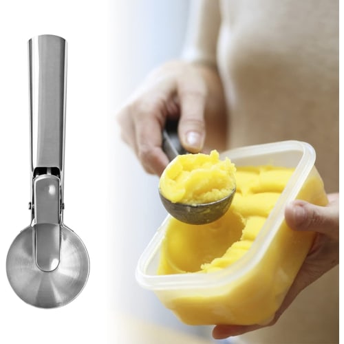 Stainless Steel Spherical Ice Cream Scoop for Fruit Digging, Meatball Making, and Other Cooking Tools (Large Color Box Package)
