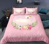 Swan Duvet Cover Set Rose Crown Comforter Cover Polyester Bedding Set Sweet Girl Romantic Quilt Cover Pink Red King Twin Size