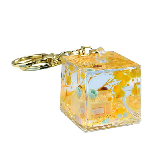 Klíčenka s pískovým uměním a miniaturní pohádkovou scénou, mini průhledný kostička, přívěsek na batoh, klíče, peněženku, tašku, doplněk