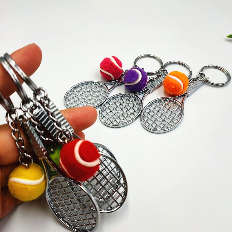 SCIONE Creative Alloy Tennis Key Chain DIY Sports Tennis Racket Pendant Mini Tennis Key Chain Two-piece Pendant Small Gift