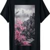 T-shirt met houtsnedeprint van een Japanse sakuratuin, bergen en kersenbloesems(17)