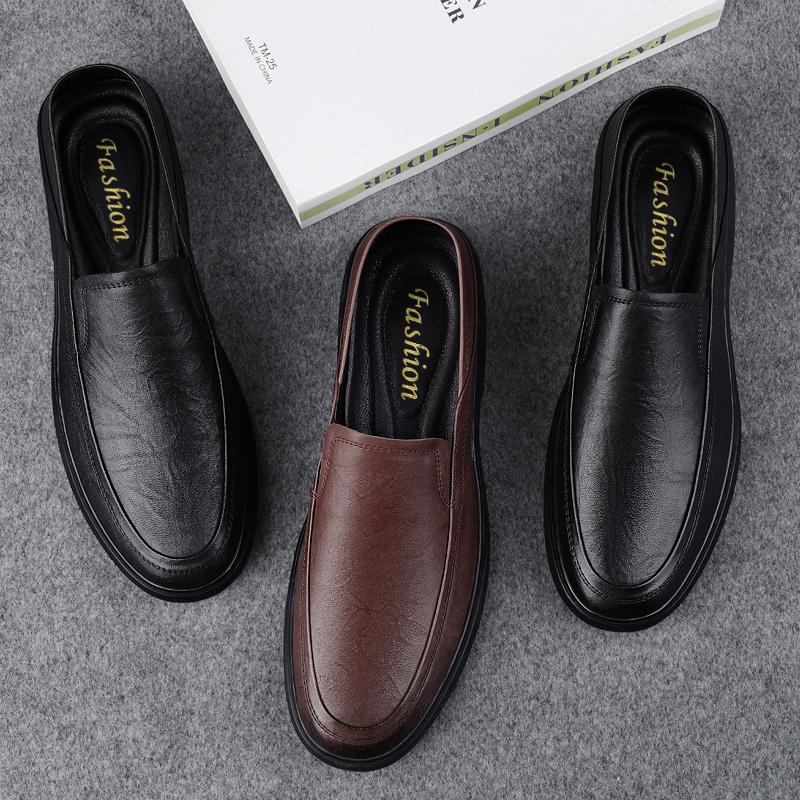 Fashion Spring Autumn Men's Leather Casual Shoes Soft Leisure Flats Daily Slip-on Loafers Outdoor Non-slip Flat Men Driving Shoes Men