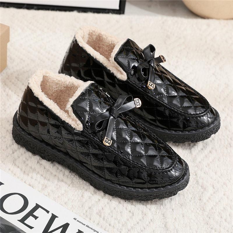 Winter Cotton Shoes Women's 2025 New Platform Snow Boots Wear Warm Checkered Fleece Cotton Boots, Non-slip Bread Cotton Boots