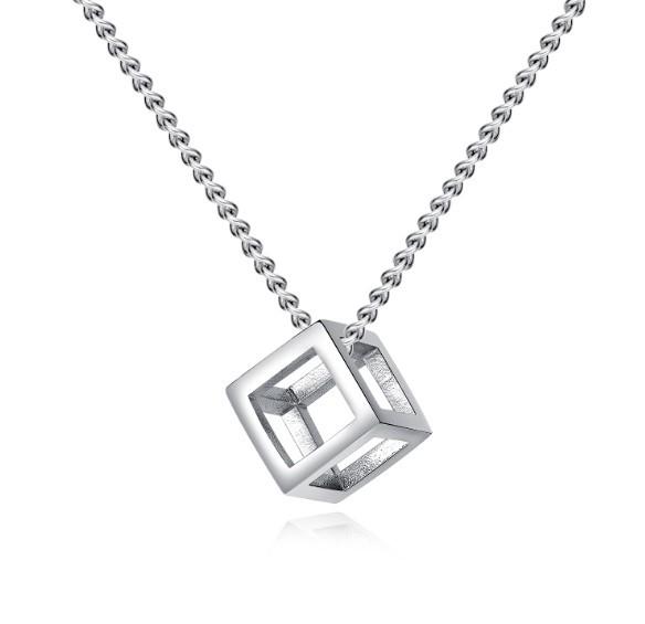 Retro Simple Hollow Pendant, Men'S And Women'S Necklace, Personalized Square Rubik'S Cube Simple Three-Dimensional Jewelry