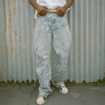GLYDE High Street Y2k Angel Baggy Jeans American Hip Hop  Retro Cupids Arrow Men Women Pants Streetwear Unisex Casual Straight Jeans
