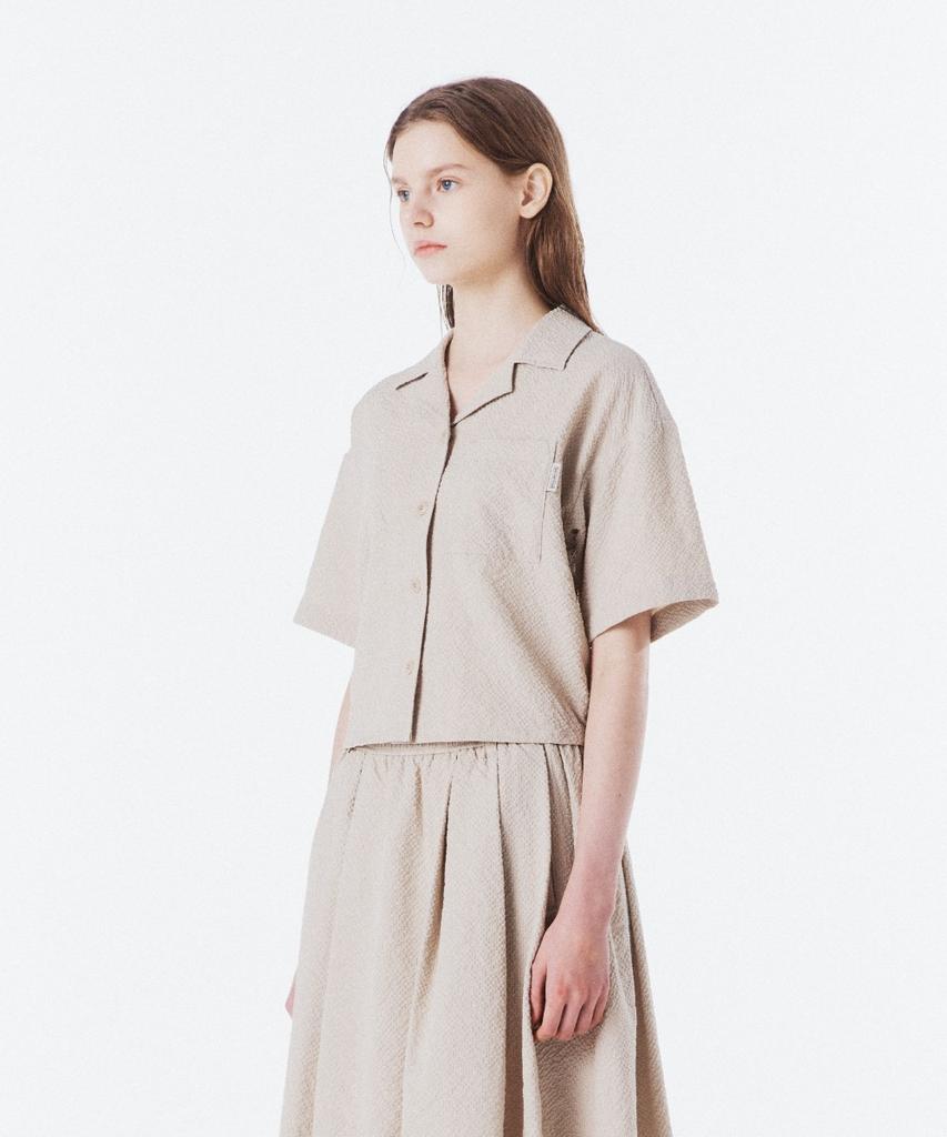 BROMPTON LONDON W Seersucker Half Sleeve Shirtket - L/Beige (P262Wsh180)