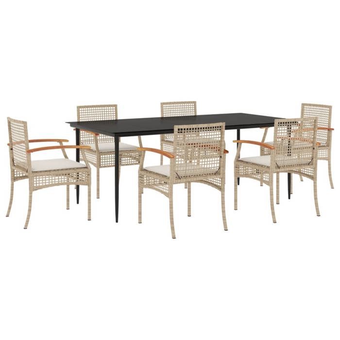 VidaXL Ensemble à Manger de Jardin avec Coussins 7 pcs, Table et Chaise de Terrasse, Meubles de Patio, Mobilier d'Extérieur, 3213629