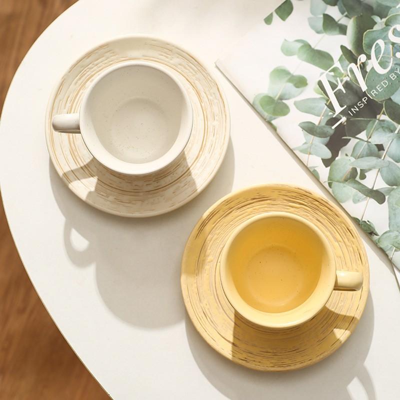 Ceramic Coffee Mug With Saucer Modern Minimalist Office Tea Cup Striped Breakfast Home Cafe