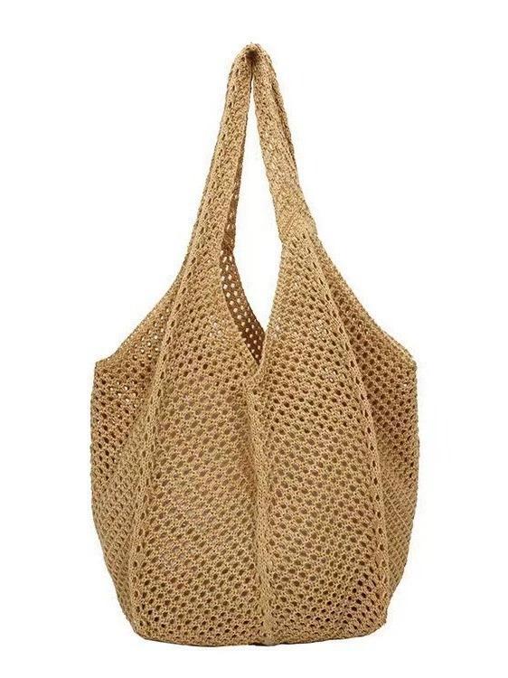 Women Crochet Tote Candy Bag Fashi Knitted Large Capacity Woven Shoulder Bags Solid Color Simple Shopping Bag for Summer Beach