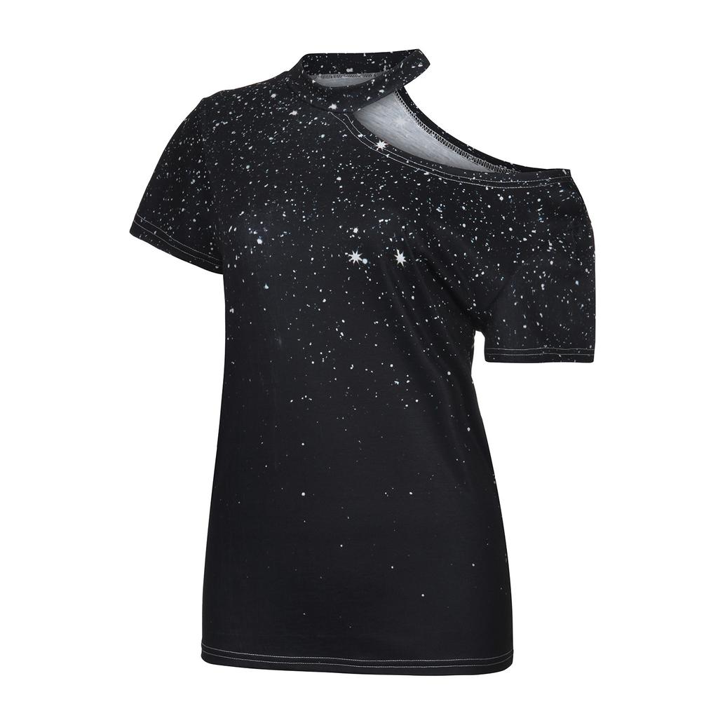 Women's Fashion Tie-dyed Print Loose Shoulder Casual Short Sleeve Casual Top