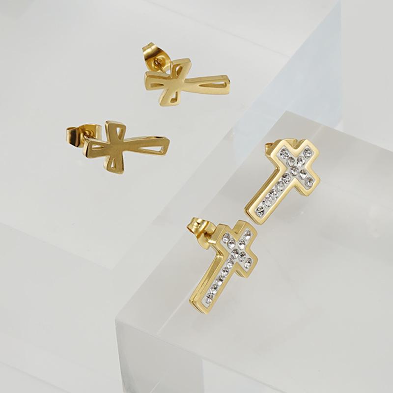 18K Titanium Steel Cross Stud Earrings for Women, Stainless Steel Versatile Ear Jewelry