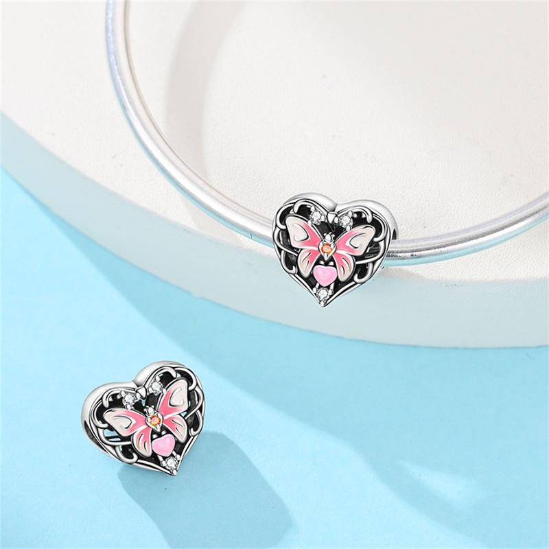 Copper Heart-Shaped Series Zircon Bead Necklace Pendant Beads Fit Charm Bracelet For Women Fine Jewelry Making
