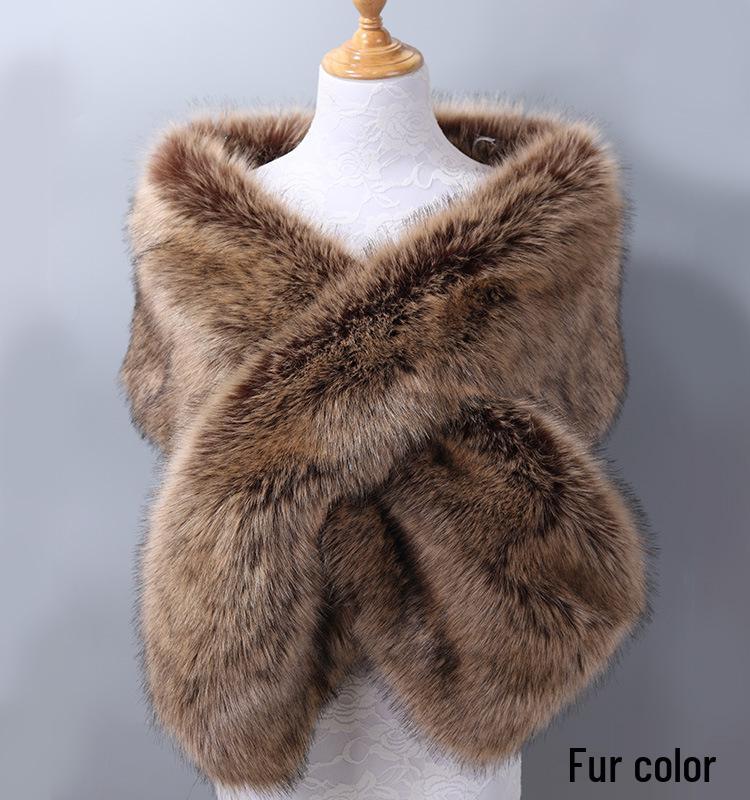 Women's Faux Fox Fur Shawl Cloak: Thick Autumn/Winter Bridal Evening Scarf and Neck Warmer