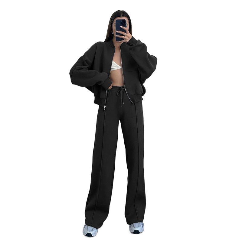 Spring Ladies Suit Women's Solid Color Sweater Jacket Casual Straight Pants Suit