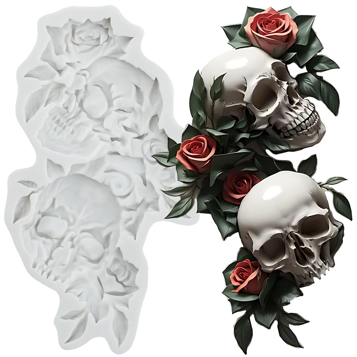 

Sijiangmold Хэллоуин Череп Силиконовая форма Череп Роза Цветок Формы для мастики Украшение торта Топпер для кекса Конфета Шоколад Паста из жевательной резинки Форма для полимерной глины серый