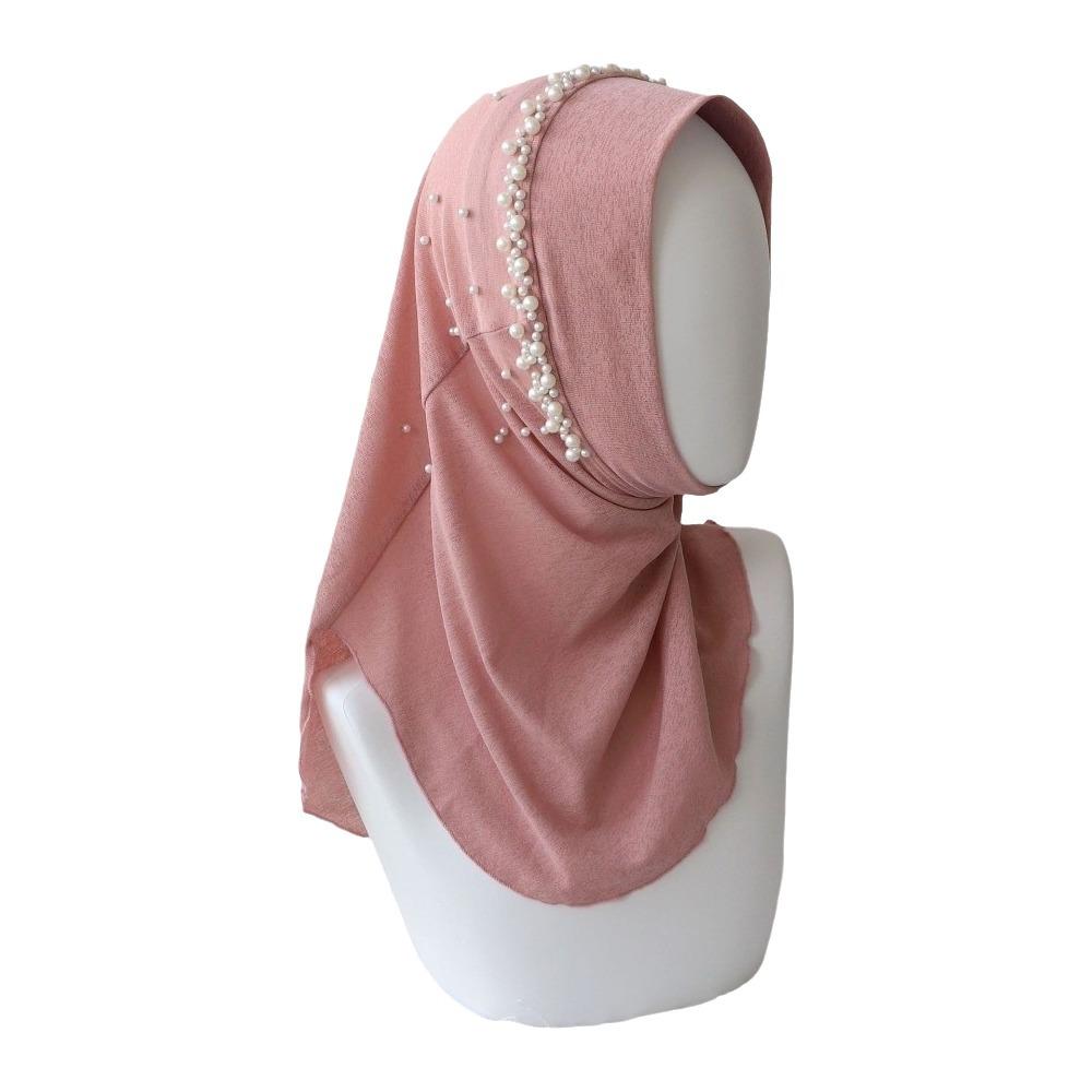 Solid Color Beads Hijab Quick Drying Sun Protection Headscarf Lightweight Hijab Scarf Girls розовый