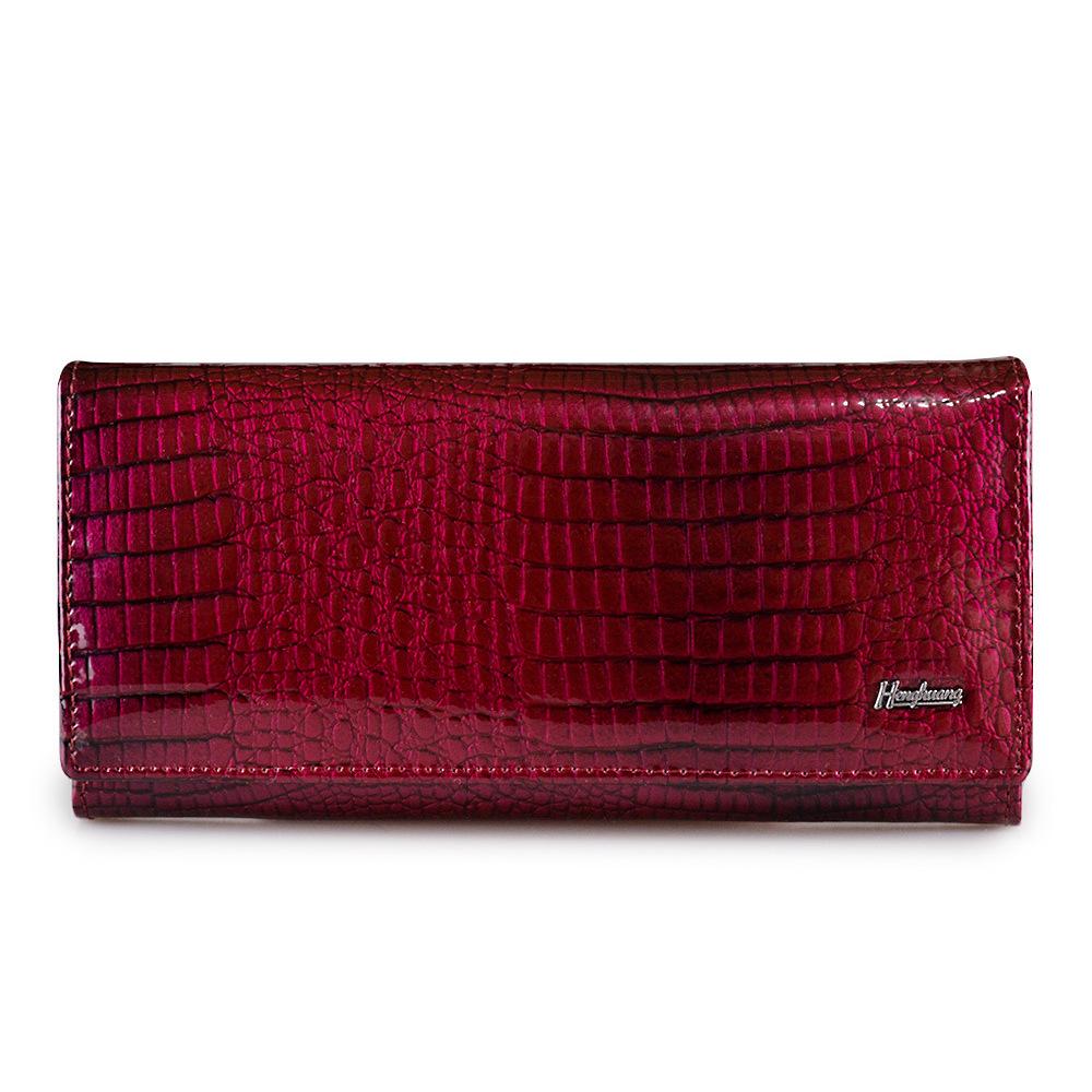 Genuine Leather Women's Wallet with Alligator Pattern - Large Capacity Coin Purse and Patent Leather Design