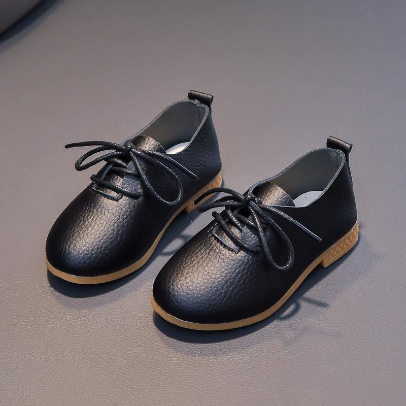 Spring new low-top princess shoes for boys and girls, new British-style lace-up single shoes, black leather shoes for students