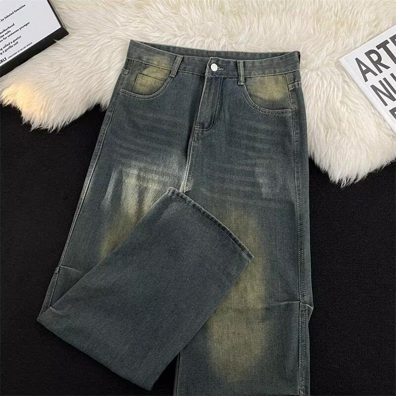 Høst Rettben Jeans Herre Vasket Casual Trendy Merke High Street Designfølelse, Robust Og Kjekk Retro Plissert Gulvlange Bukser