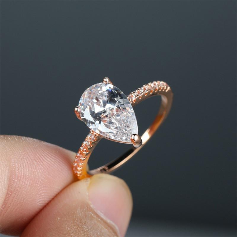 Silver Simple Classic WaterDrop 4-Carat Zircon Ring for Women Engagement Wedding Luxury High Quality Fine Jewelry