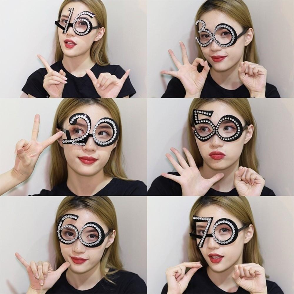 Rhinestone Birthday Number Rhinestone Glasses 16th 18th 30th 40th 50th 60th Party Mask  Unisex