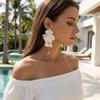 White Flower Drop Earrings for Women Elegant Layered Petal Tassel Drop Dangle Jewelry Daily Party Wedding Accessories Gift