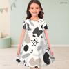 Girls Round Neck Short Sleeve Abstract Marble Printed A Line Flared Dress