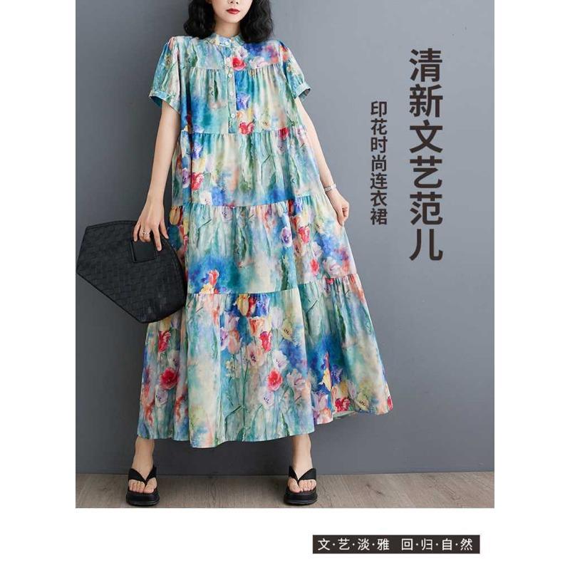 Neue lockere Übergröße Mode Druck Skinny Midikleider