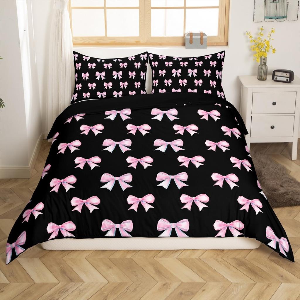 Cute Kawaii Bowknot Kids Duvet Cover Geometric Plaid Butterfly Knot  Quilt Cover For Girls Teen  Women Adults 3 Pcs  No Quilt