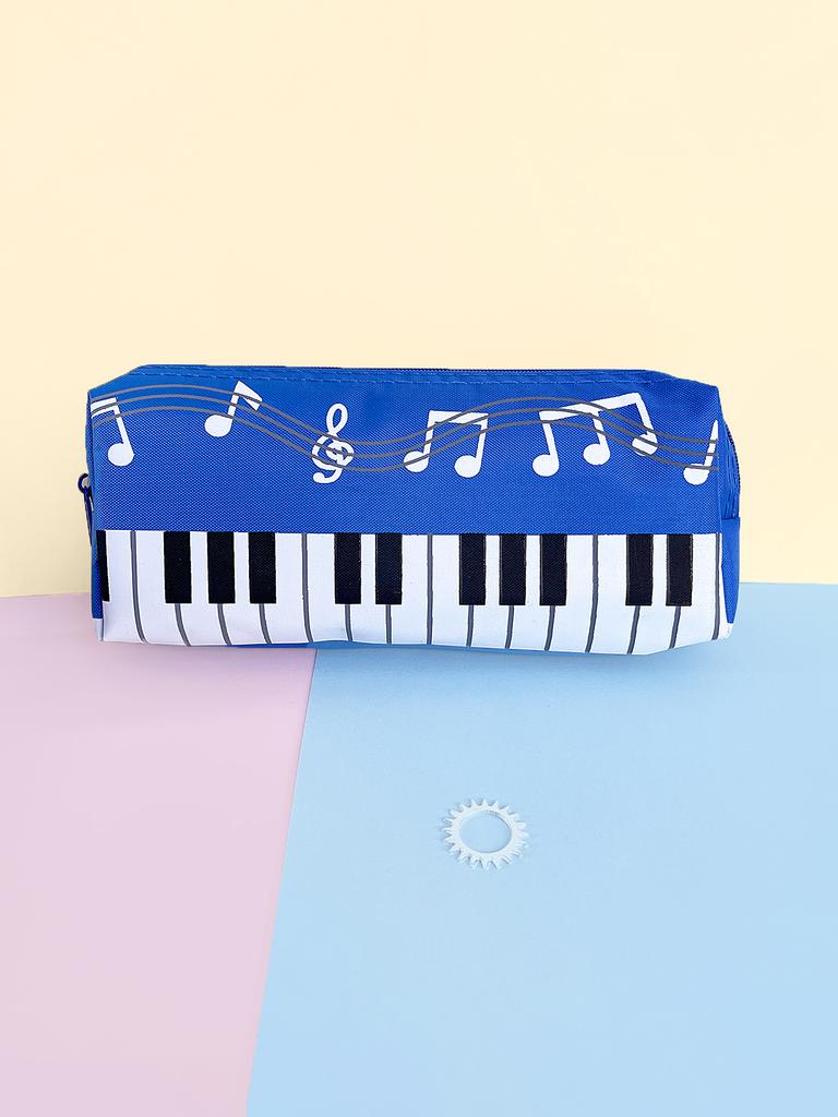 Creative Musical Note Piano Stationery Pouch Student Pencil Case Square Single Layer Oxford Cloth Pen Bag for Girls Boy