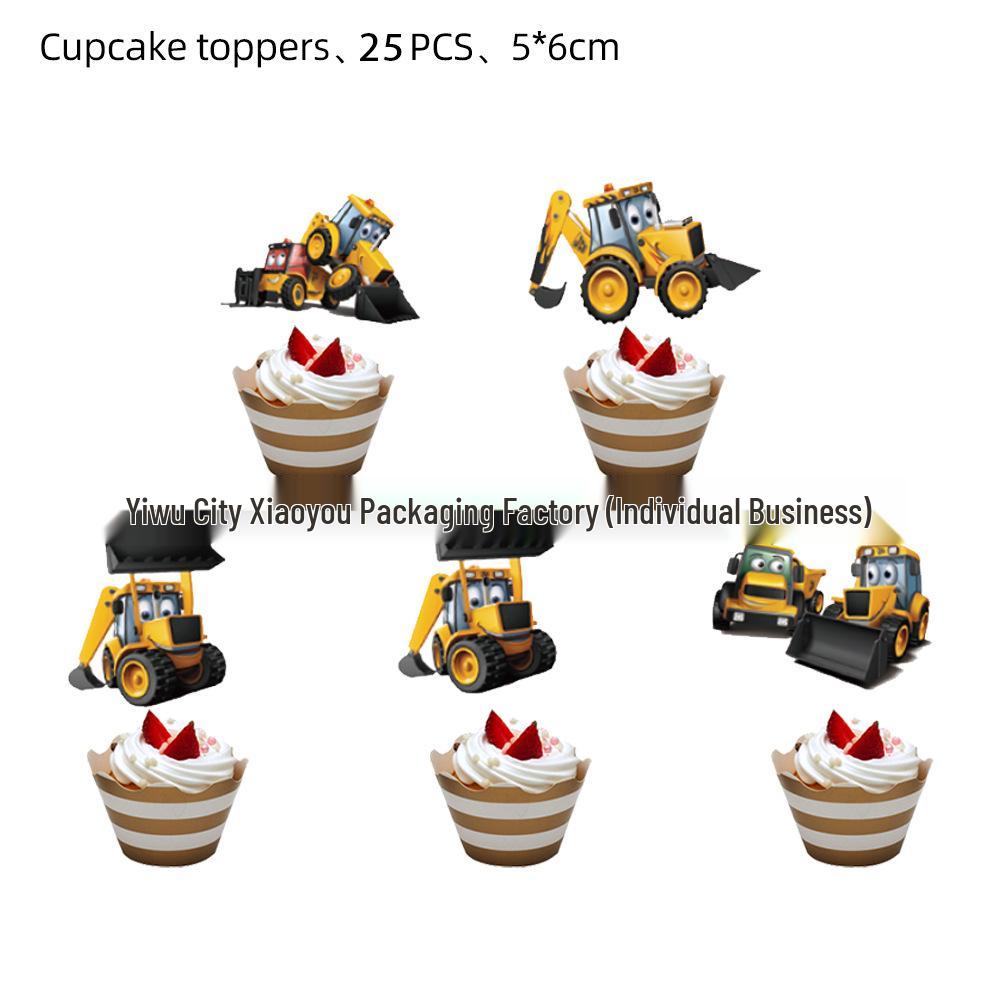Yellow Excavator Kids Birthday Party Tableware Set: Plates, Cups, Napkins, Balloons