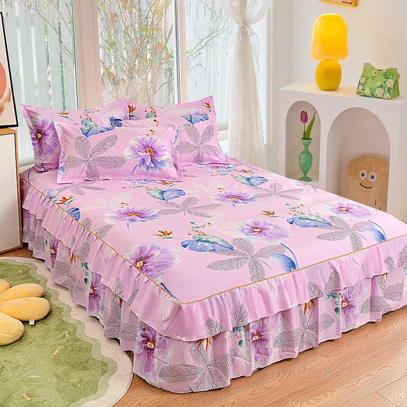 Bed Skirt Cotton Bedspread Set Embroidery Bed Dress Pillow Cases 3 Pieces/Set For King/Queen Double 1.5/1.8/2M Sheet Cover