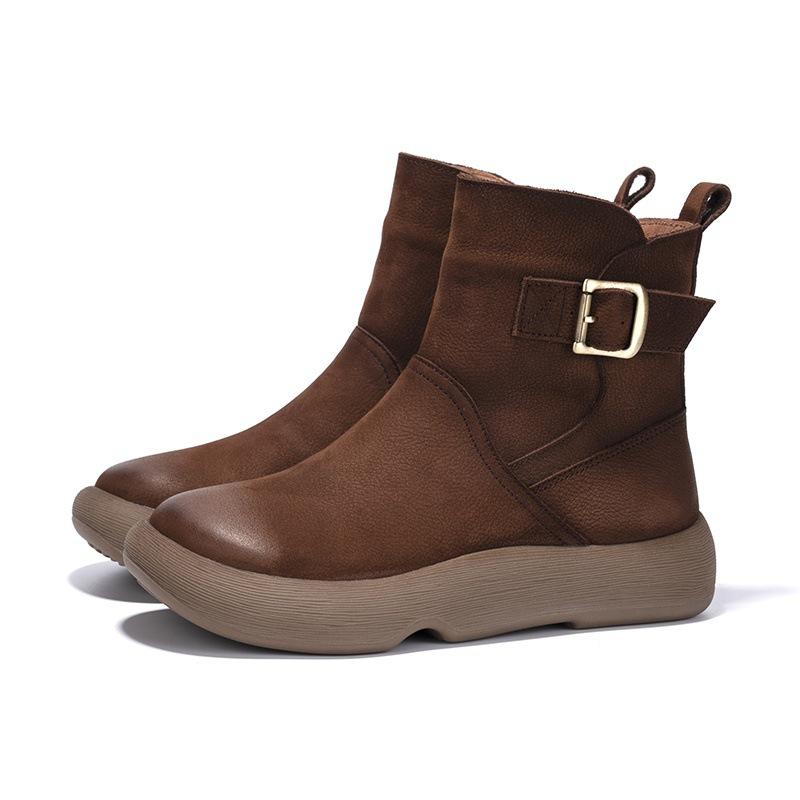 

Martin boots women s autumn and winter new leather retro platform short boots side zipper thickened warm women s boots hair 35