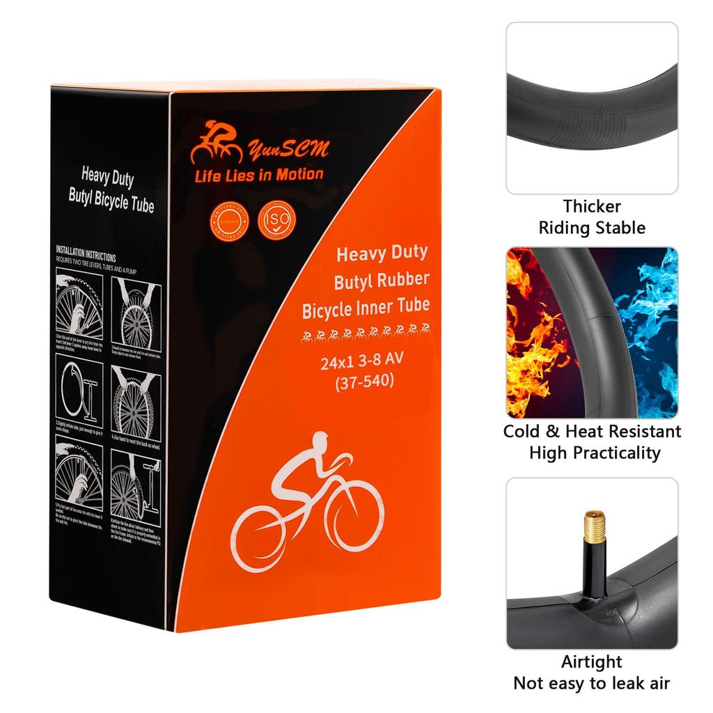 YunSCM 2-Piece 24x1 3/8" Bicycle Tube, 32mm Wall, Schrader Valve, 24x1 3/8" Tube, 37-540, Suitable for Wheelchairs, Road Bikes, and Electric Bicycles