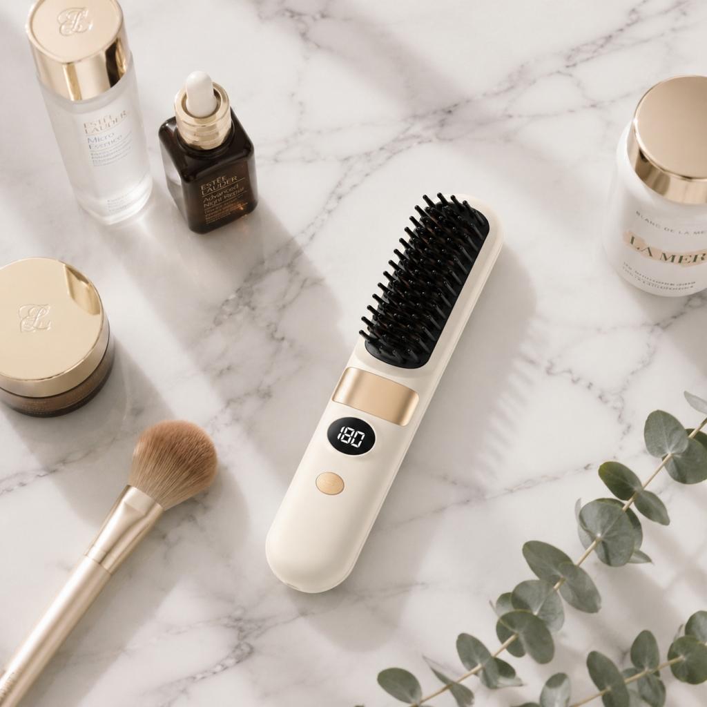 Cordless Hair Straightening Brush - USB Rechargeable Straightener and Comb