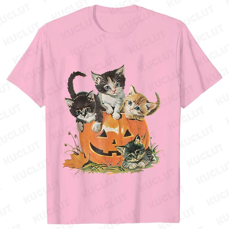 Fashion Halloween Party Tee Shirt Women Clothing Harajuku Designer Cat Pumpkin Halloween Graphic Y2k Tops Short Sleeve Tshirt