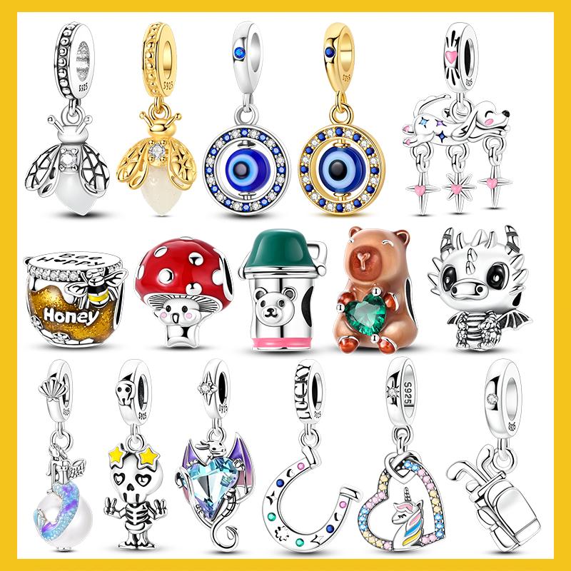Copper Bear Unicorn Charms Beads Luminous Firefly Dangle For Women Girls Original Bracelet Diy Jewelry Gifts