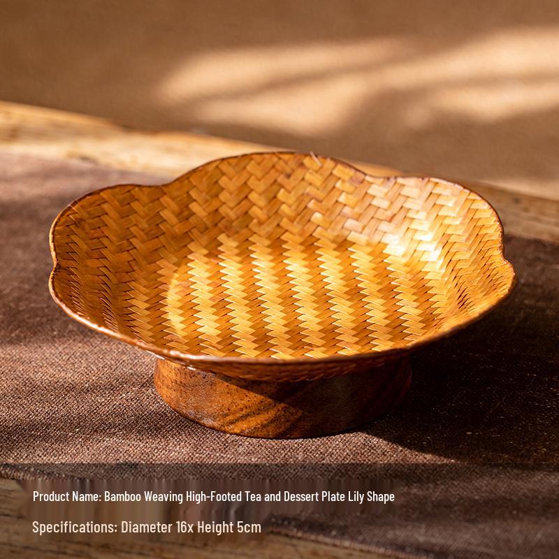 Song Style Bamboo Woven Small Snack Tray: Chinese Tea, Fruit Plate, Wedding Ornament