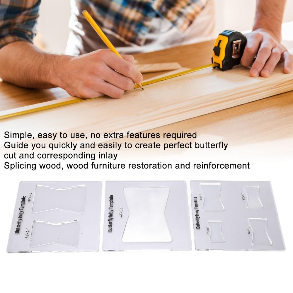 3Pcs Kit Butterfly Inlay Template Decorative Inlay Tools for Table Tops and Chests Bowtie Router Jig Kit Acrylic Router Template