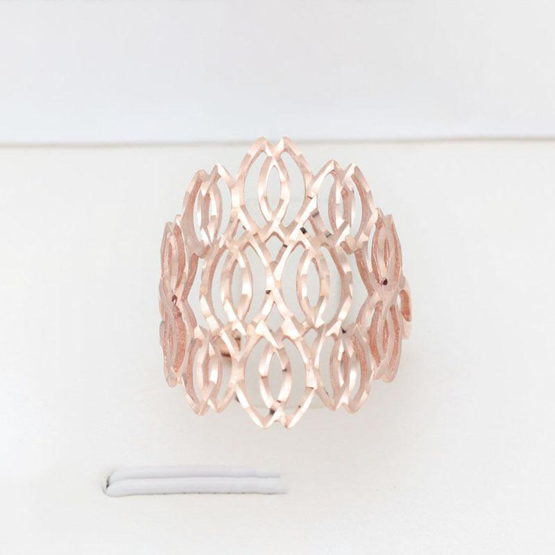 Russian 585 Purple Gold Hollow Car Flower Ring Elegant Temperament Rose Gold Plated Rhombus Ring Jewelry