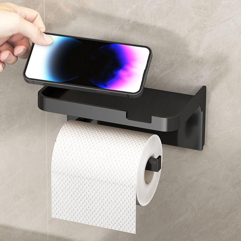 Space Saving Toilet Paper Holder Wall Mounted Storage Shelf Large Paper Roll Holder  Bathroom
