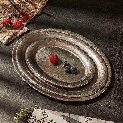 Piatto retrò in acciaio inossidabile 304 stile retrò grigio fiocco di neve piatto ovale piatto piano barbecue hot pot ristorante poco profondo