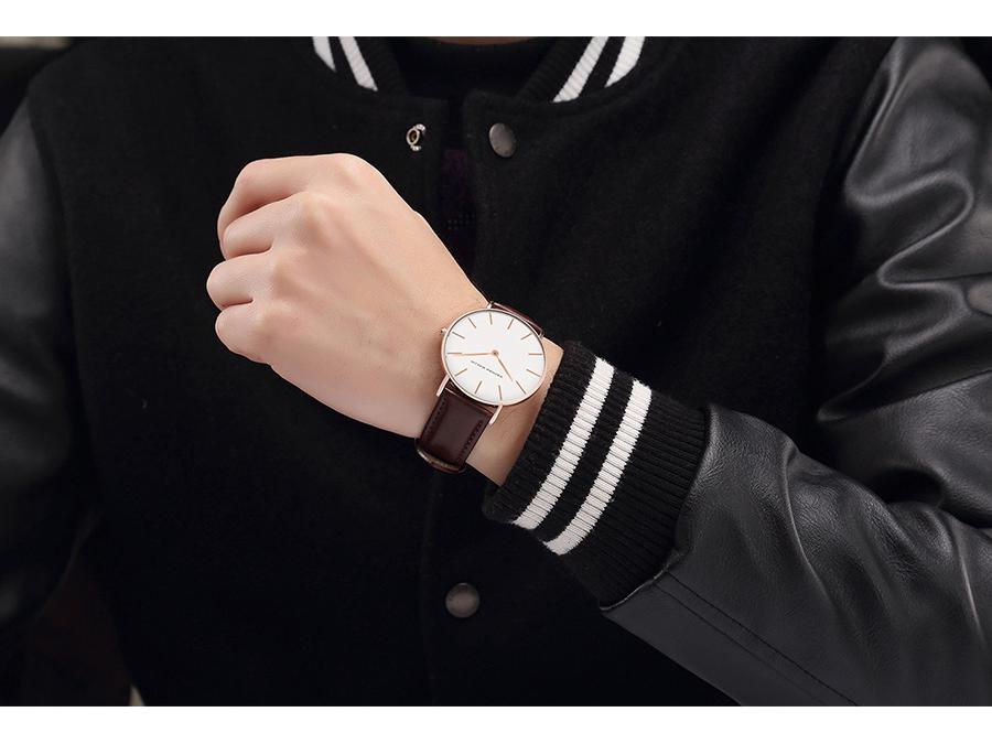 Herren Dünne Wasserdichte Quarzuhr, Europäische & Amerikanische Mode, Lässiges Lederarmband