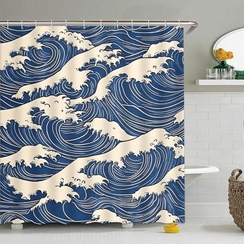 Japanese Wave Art Great Wave Shower Curtain Machine Washable All Season Waterproof Privacy Protection Traditional Designelegant