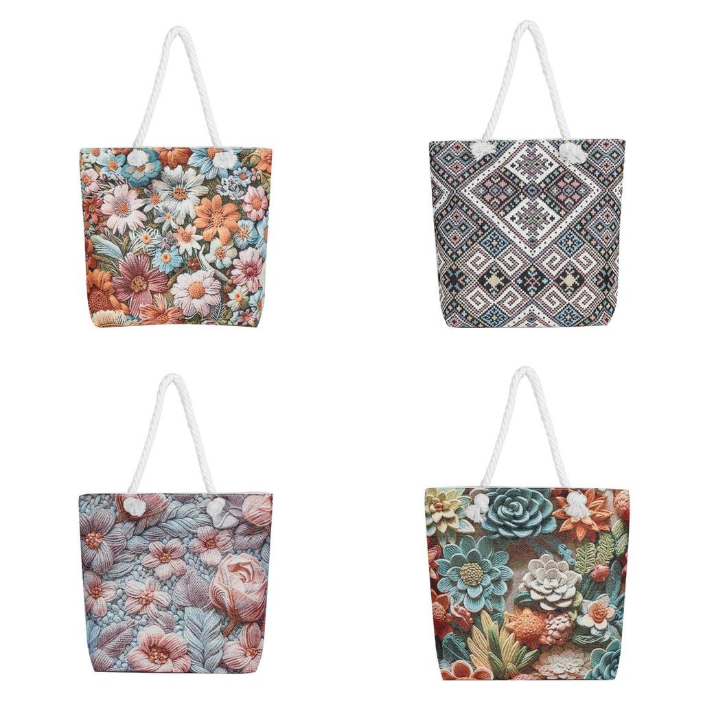 Ethnic Style Canvas Shoulder Bag With Embroidery And Large Capacity For Daily Use