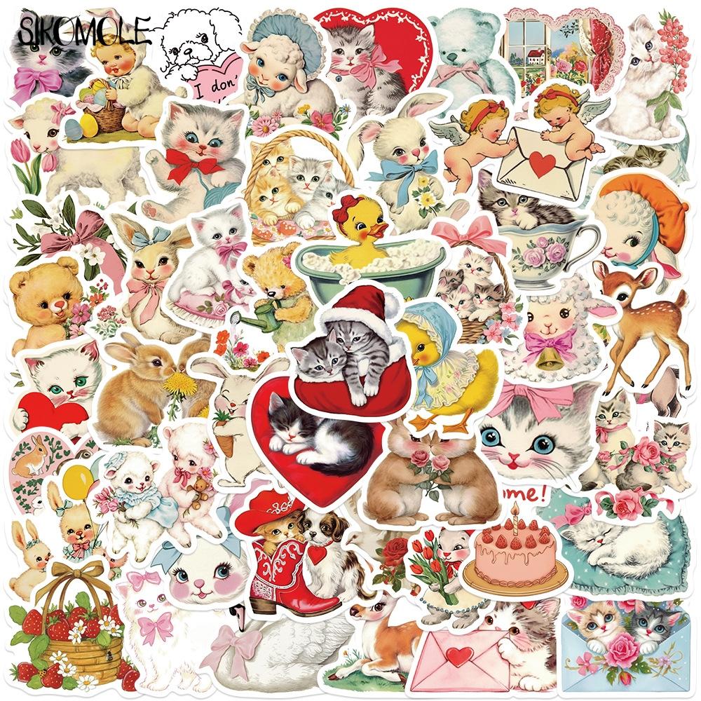 10 30 50Pcs Cartoon Vintage Animals Clipart Stickers Aesthetic Diy Kid Suitcase Skateboard Laptop Luggage Graffiti Sticker Decal