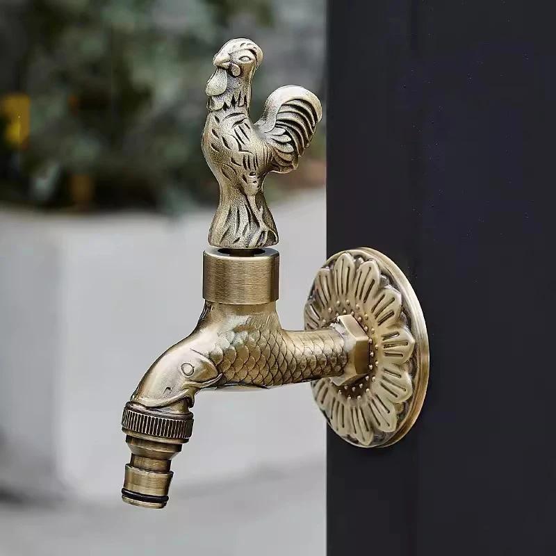Rubinetto Decorativo da Esterno Rubinetto da Giardino Rubinetto Bagno Lavatrice / Mocio Rubinetto con Intaglio Antico Animale Carino Tutto Rame Drago