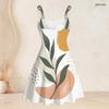 Women Plus Size Spaghetti Strap Off Shoulder Dress Heart Electrocardiogram Botanical Art Print Swing Dress