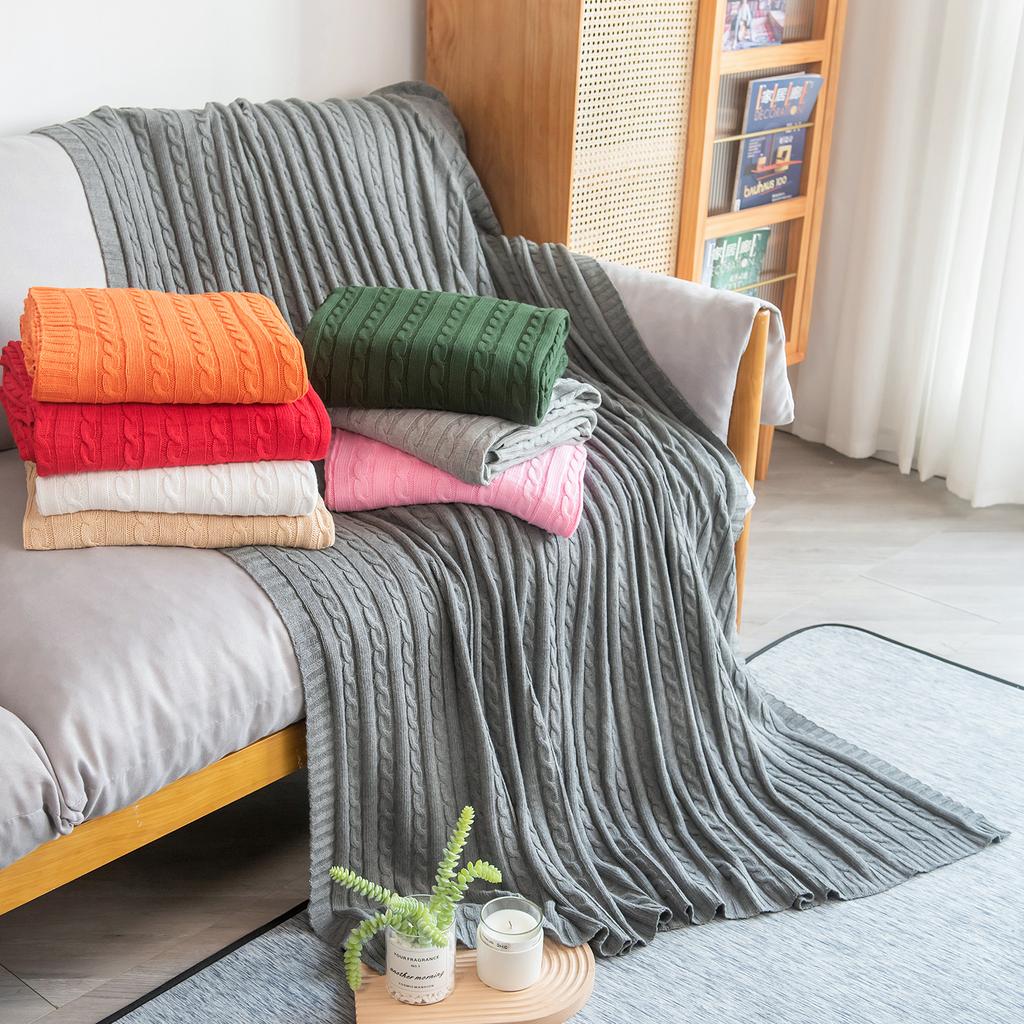 Plasteteppe til sofa Lett Cozycomfort Myk bomullstrikket sofateppe for hele sesongen